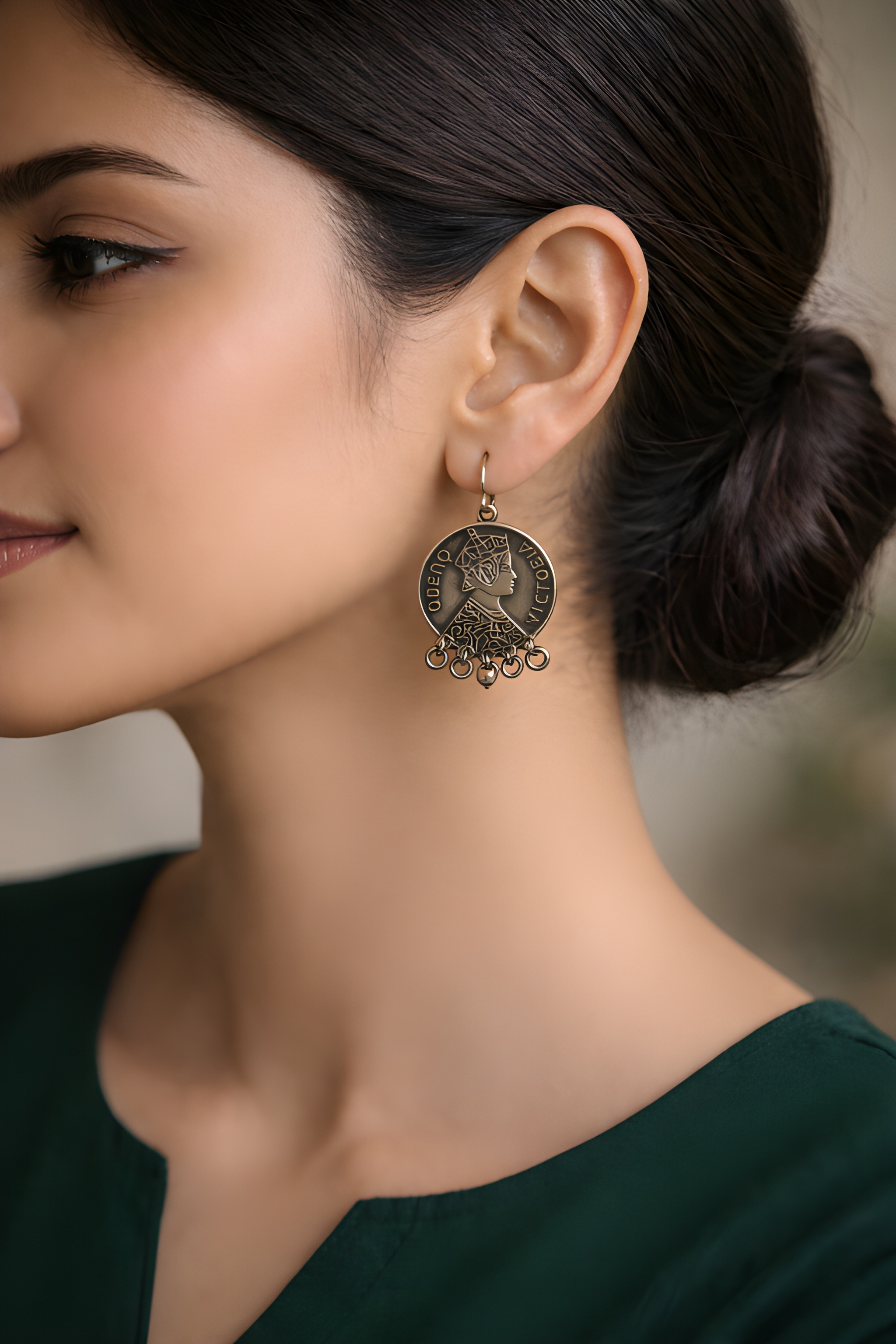 Vintage coin earrings worn with ethnic outfit for elegant styling
