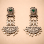 Floral lattice chandelier earrings with pearl fringe on golden background
