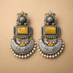 Monalisa stone statement earrings with pearl drops on golden background | Color: Yellow
