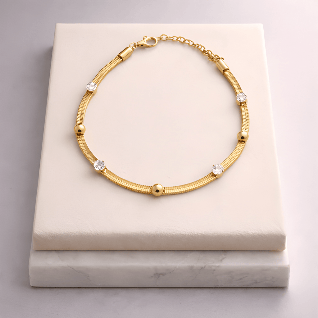 Studded chain bracelet displayed on ivory jewellery stand | Kayahh Jewels