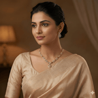 Woman wearing gold pear crystal necklace set with drop pendant