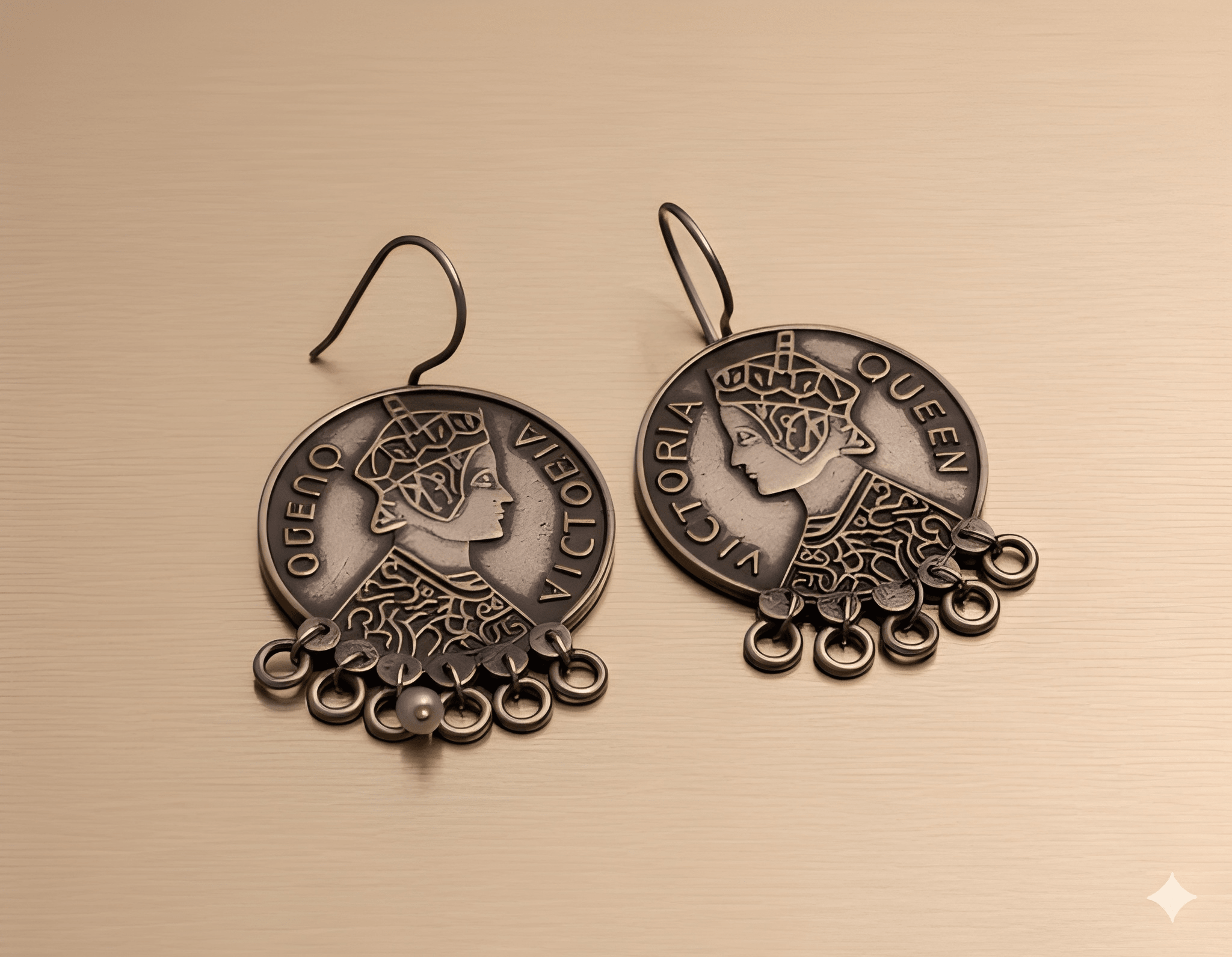 Heritage coin drop earrings with antique engraved design
