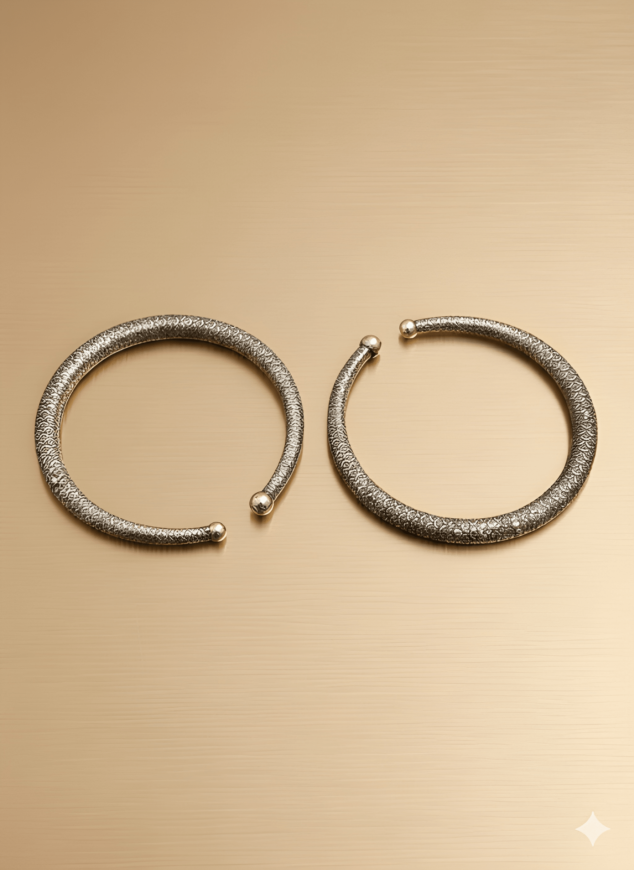 Handcrafted textured brass anklet on golden background

