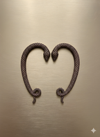 Handcrafted Naga ear cuff with textured metal design on golden background
