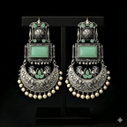 Monalisa stone oxidised silver earrings displayed on black stand | Color: Maroon
