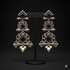 Multi-tier chandelier dangler earrings displayed on black stand
