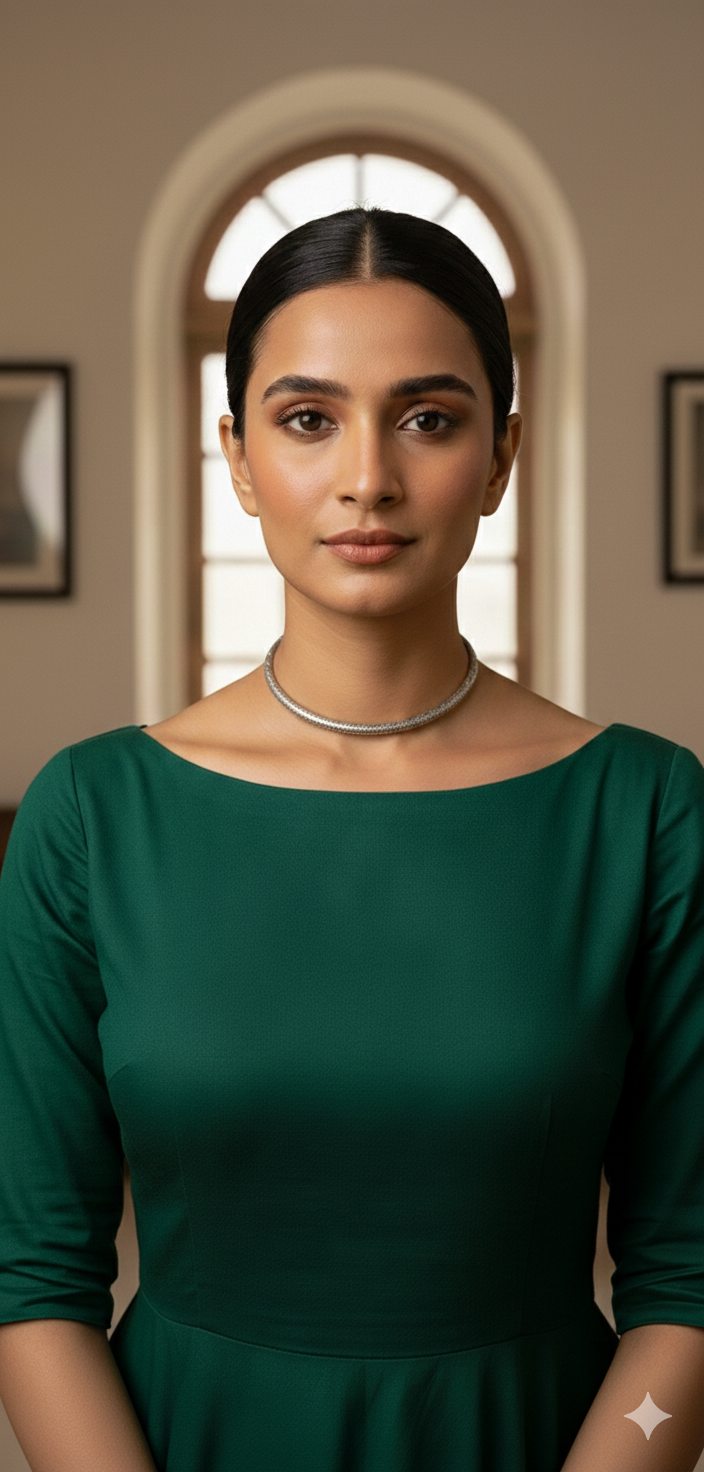 Handcrafted oxidised silver hasli neckpiece worn for elegant everyday styling
