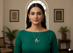 Woman wearing handcrafted oxidised silver Krishna pendant neckpiece