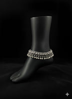 Detailed view of handcrafted oxidised silver ghungroo anklet with karigari detailing
